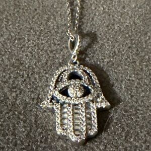 Hamsa Hand diamond Pendant Necklace in sterling Silver - Women's Jewelry